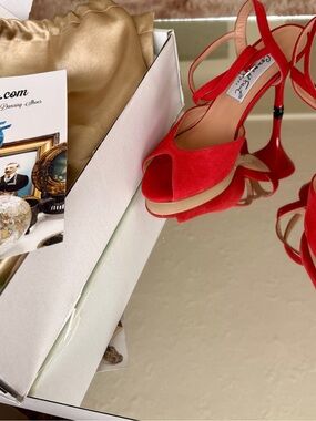 Red Suede Peep-Toe Slingback Heels - Women Tango shoes